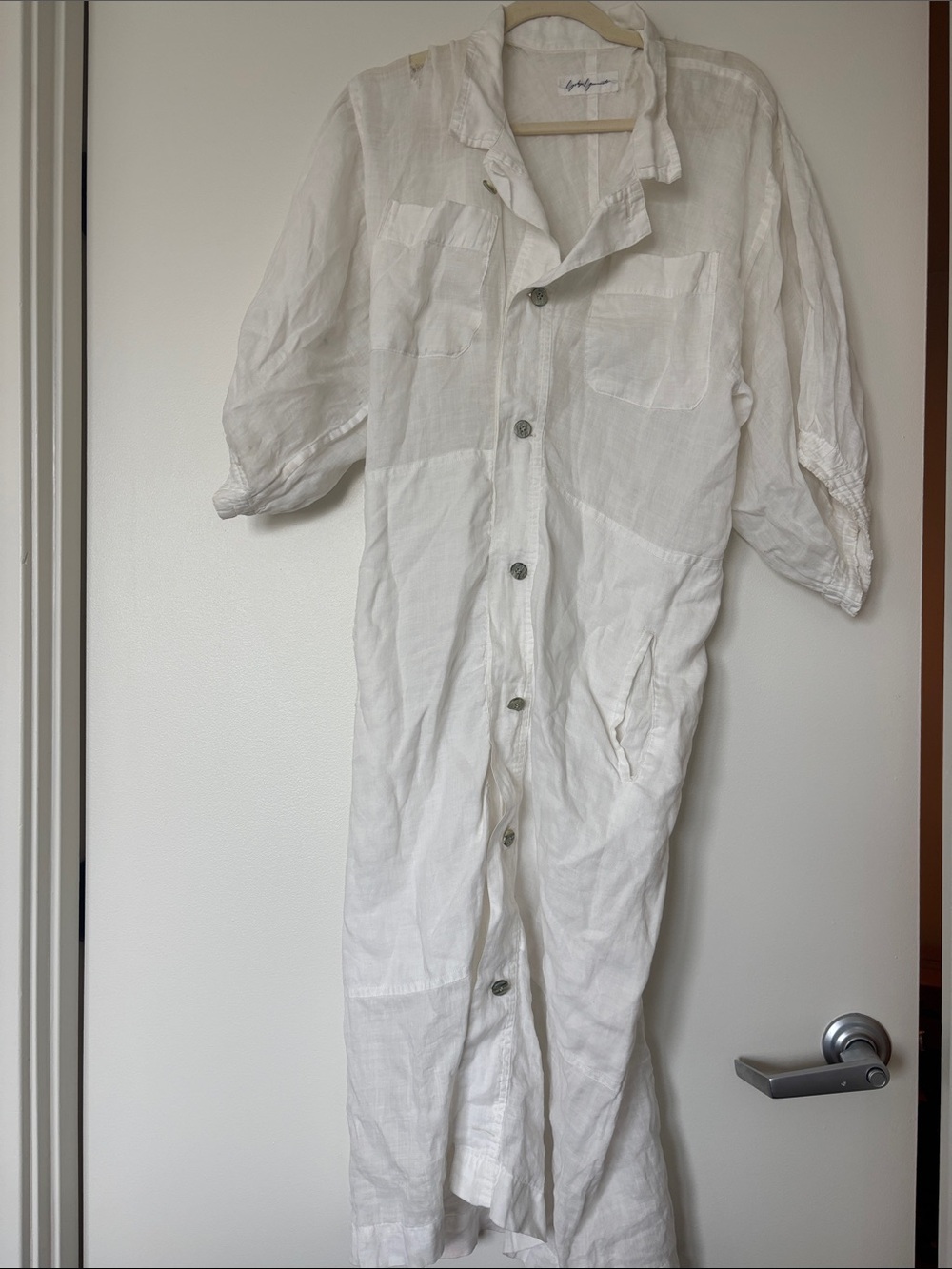 Yohji Yamamoto 100% Linen Jacket Shirt Duster with Distressed Shoulders